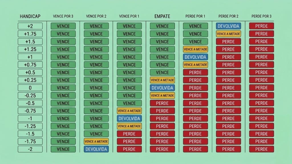Infográfico de handicap asiático com green red void
