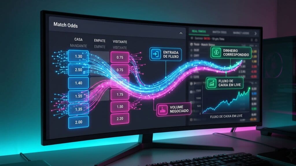 Tela do computador com esquema gráfico demonstrando a liquidez na bolsa esportiva.
