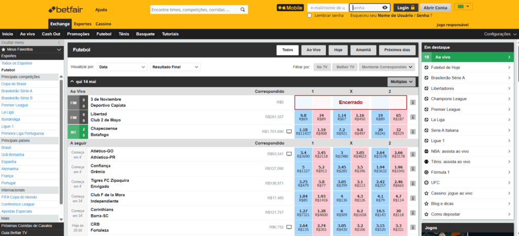 Como funciona a Betfair: Todo que você precisa saber para iniciar na Bolsa Esportiva 1 Interface da Betfair Exchange mostrando o mercado de futebol em uma bolsa esportiva