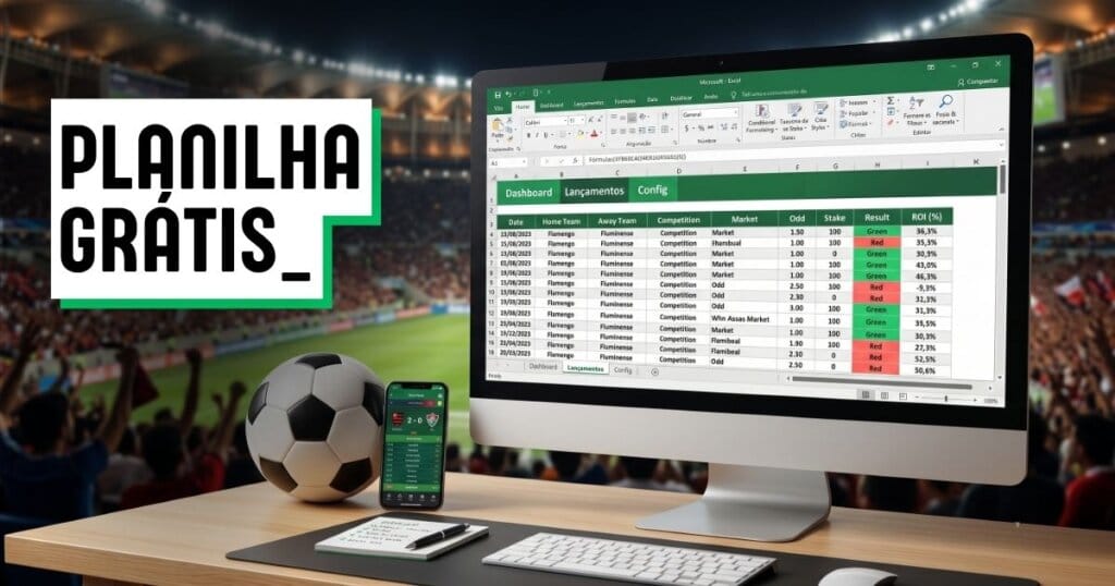 Representação de Planilha de Apostas Esportivas Futebol Grátis no Computador.