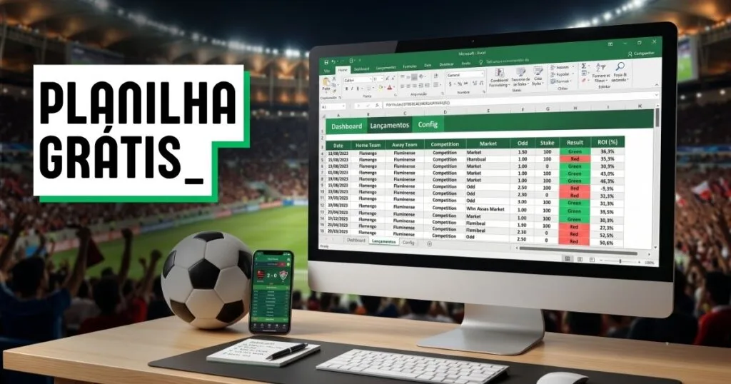 Representação da Planilha de Apostas Esportivas em Excel Grátis no Computador.