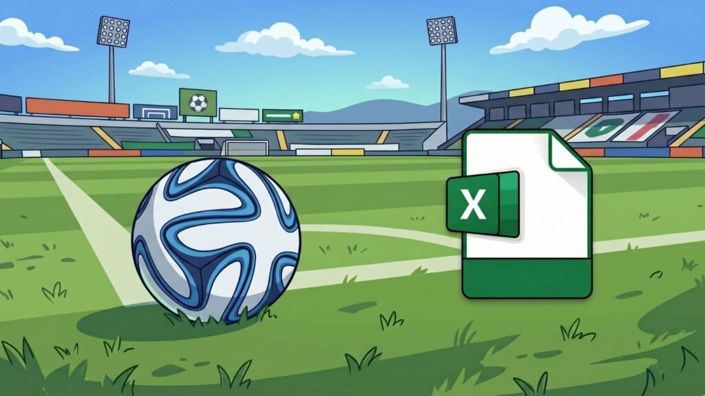 Representação de Planilha de Apostas Esportivas junto com Bola de Futebol.