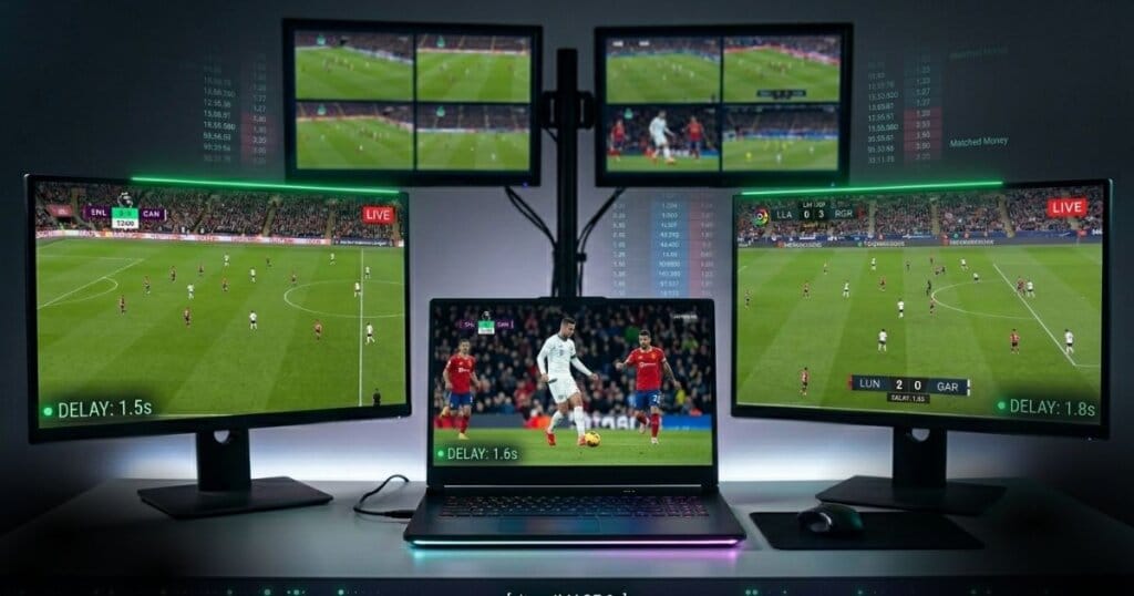 Multi telas de streaming para apostas esportivas em futebol sem delay.