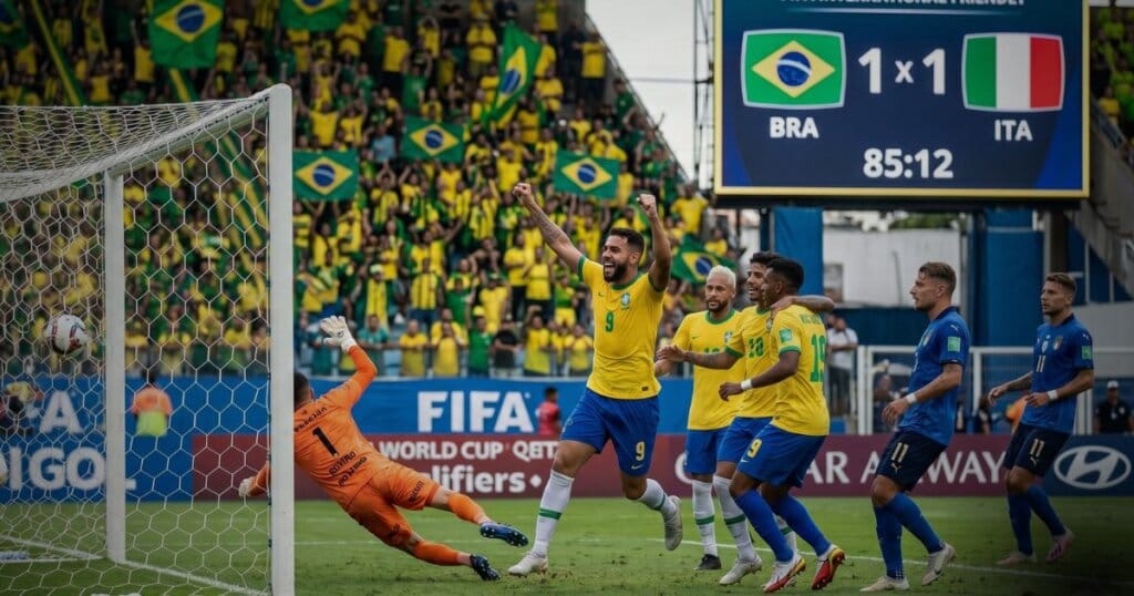 Guia do Mercado de Ambas Marcam (BTTS): Como Analisar e Lucrar de Verdade 1 Gol de empate marcado em jogo do brasil movimentando o mercado de ambas marcam.