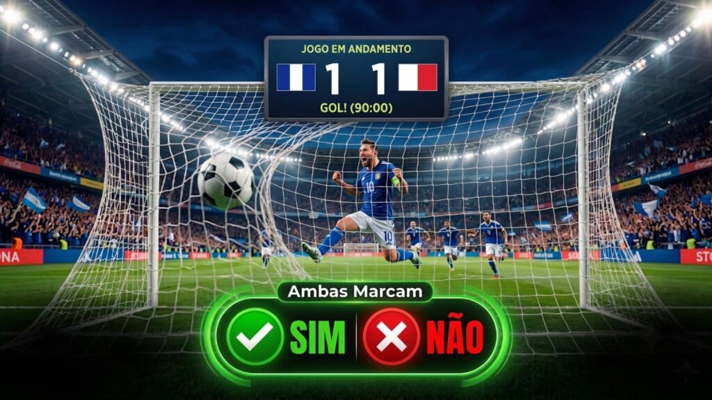 Gol de empate marcado em jogo e movimentação do mercado de ambas marcam para green e red.