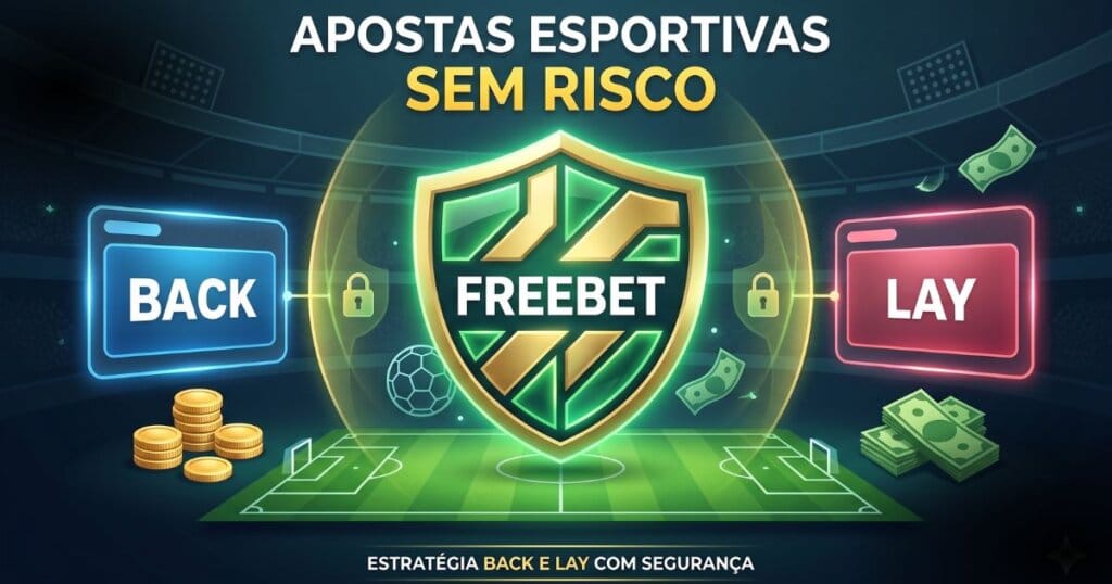 Arte demonstrando como fazer freebet com segurança e sem risco em back e lay.