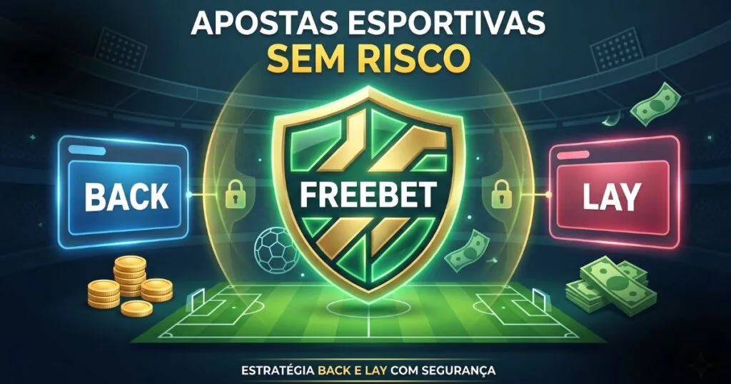Arte demonstrando como fazer freebet com segurança e sem risco em back e lay.