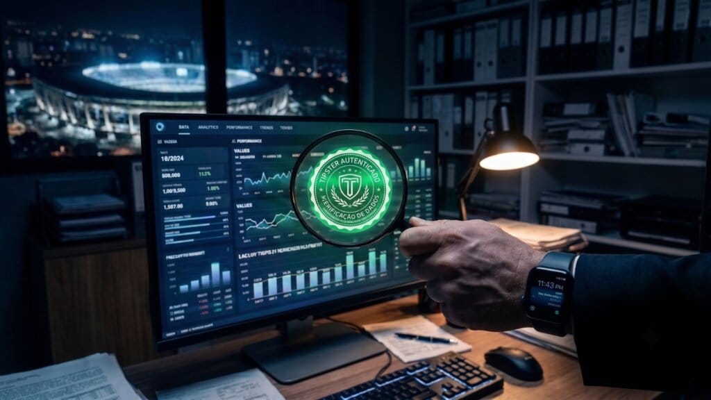 Tipster profissional aprovado na auditoria de dados nas apostas.