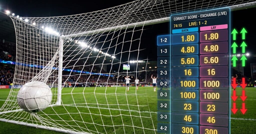 simulação de odds o que muda no correct score apos o gol.