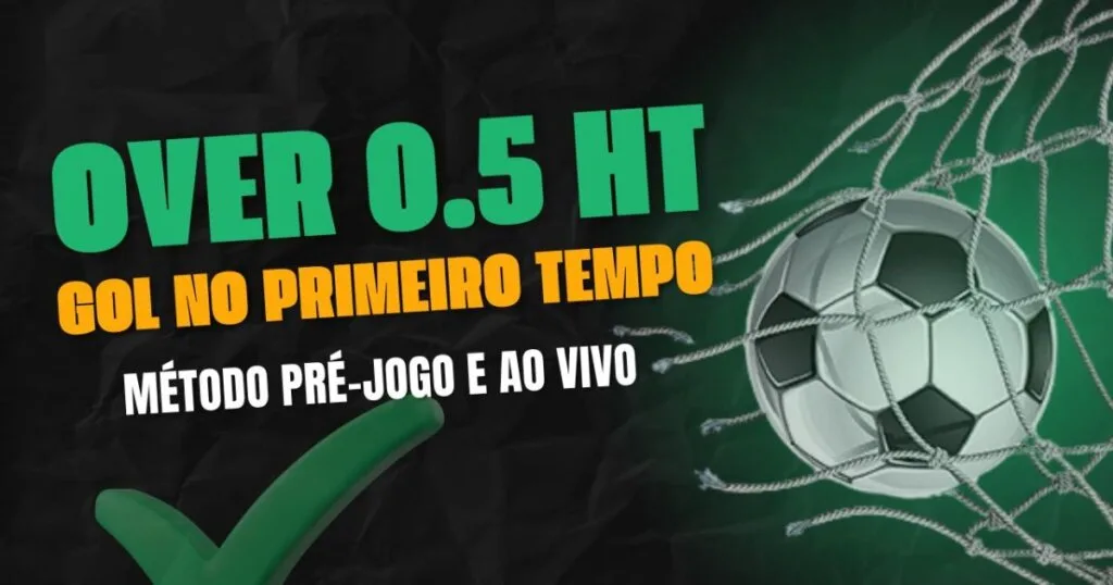 Bola na rede validando o Método Over 0.5 Gols HT primeiro tempo para pré-jogo e ao vivo.