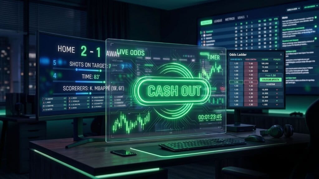 Tela de cash out de apostador esportivo que trabalha com método de scalping nas apostas.