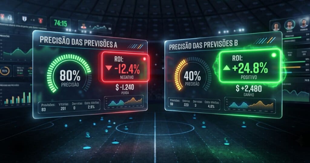 Painel com lucro e prejuízo da taxa de acerto winrate nas apostas esportivas.